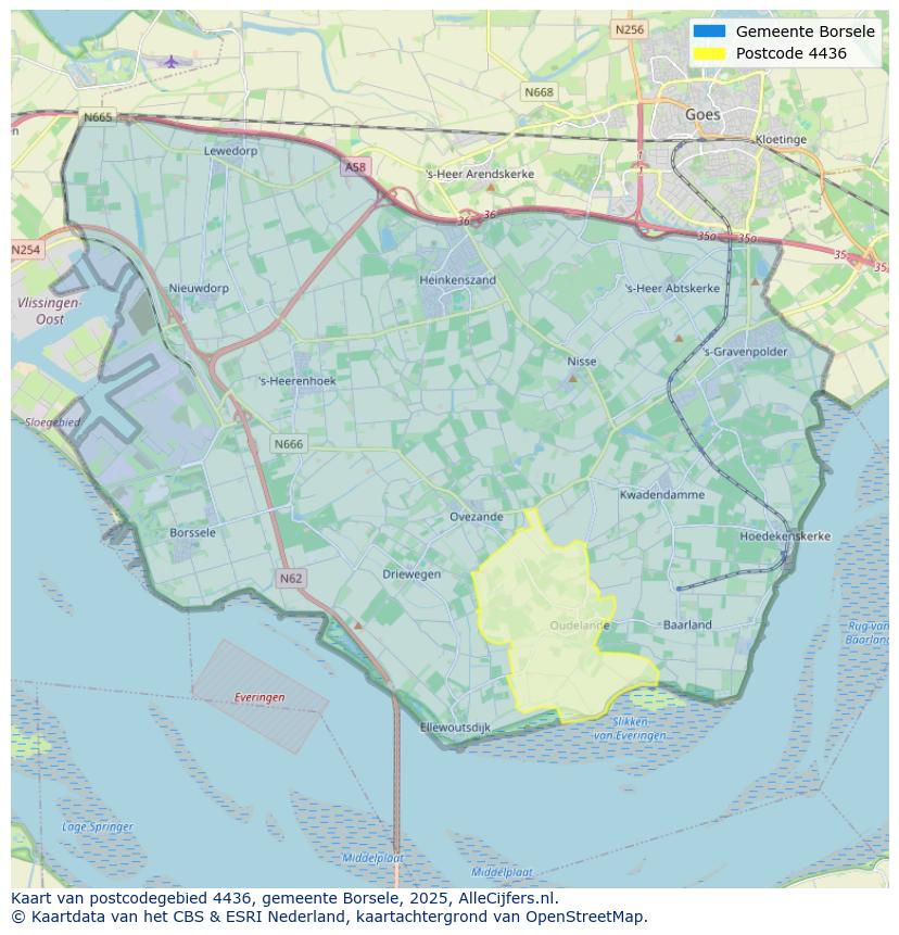 Afbeelding van het postcodegebied 4436 op de kaart.