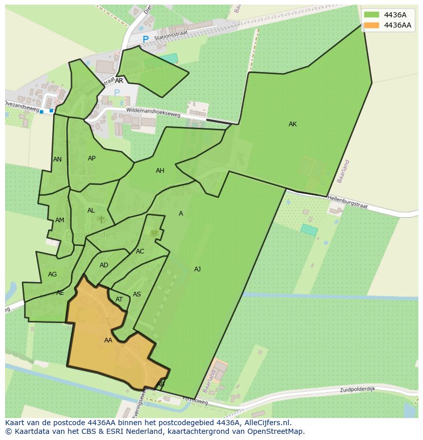 Afbeelding van het postcodegebied 4436 AA op de kaart.