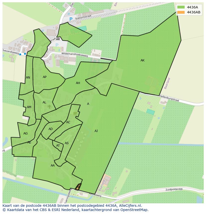 Afbeelding van het postcodegebied 4436 AB op de kaart.