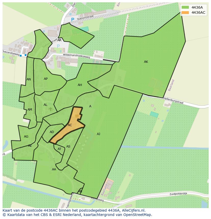 Afbeelding van het postcodegebied 4436 AC op de kaart.