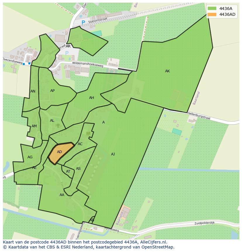 Afbeelding van het postcodegebied 4436 AD op de kaart.