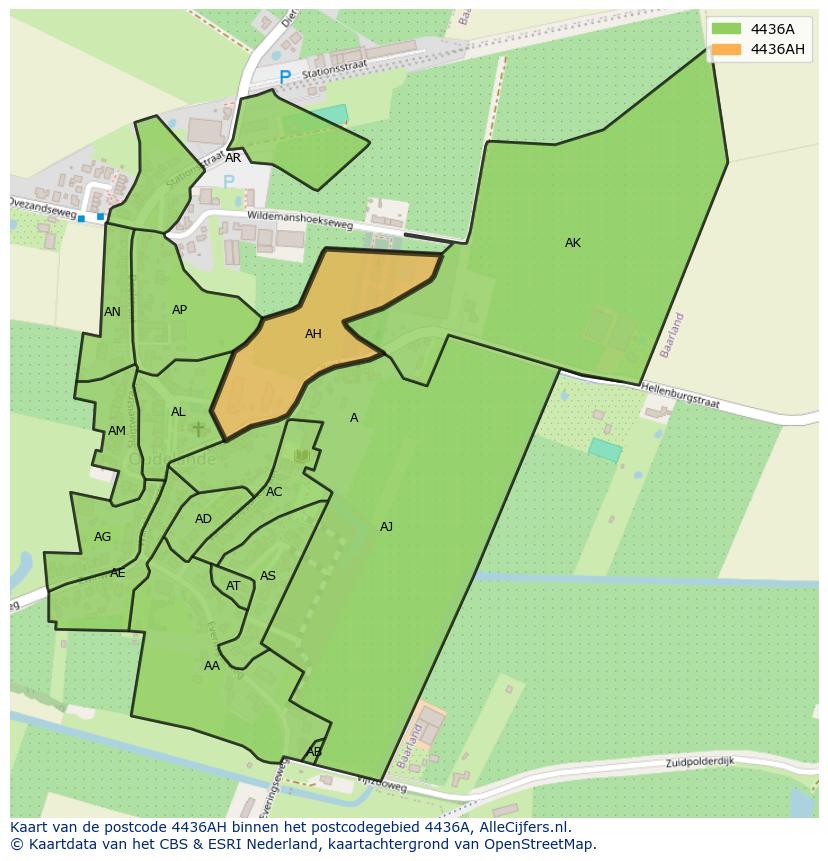 Afbeelding van het postcodegebied 4436 AH op de kaart.