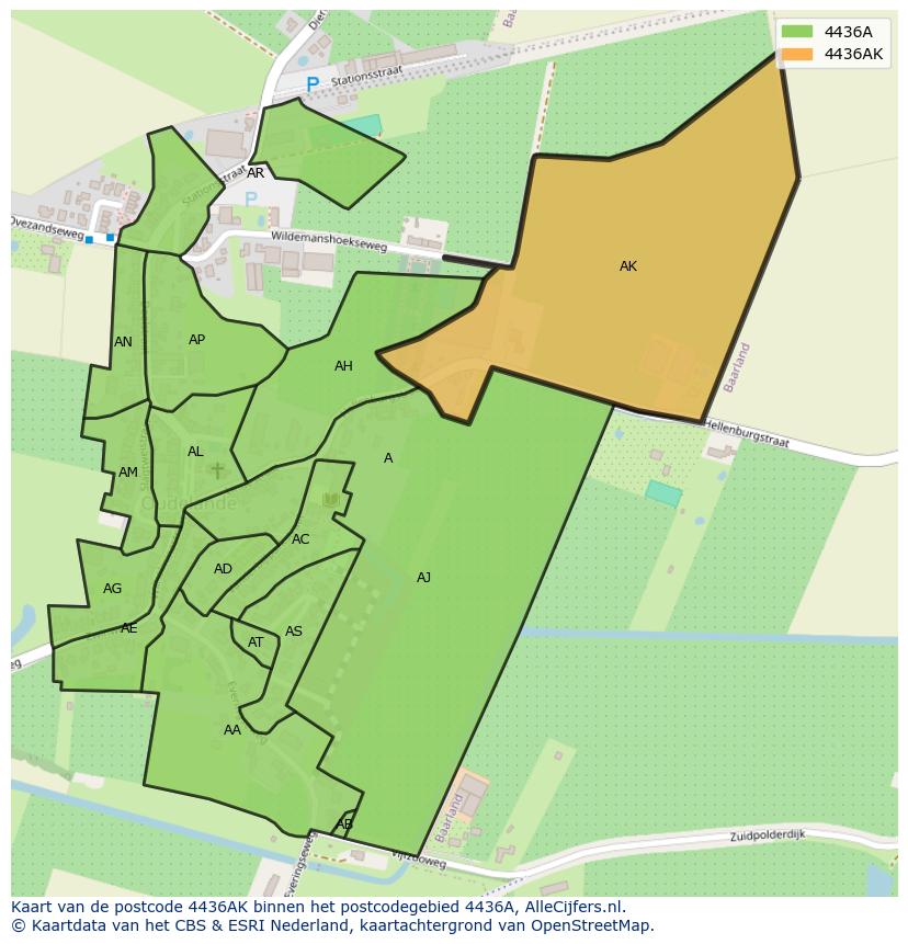 Afbeelding van het postcodegebied 4436 AK op de kaart.