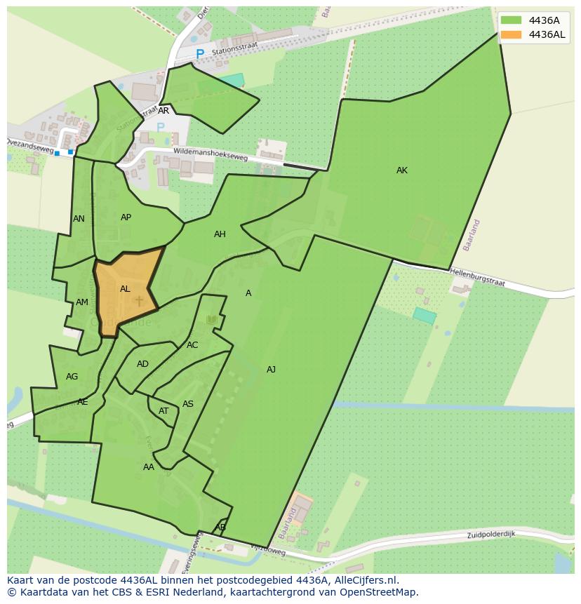 Afbeelding van het postcodegebied 4436 AL op de kaart.