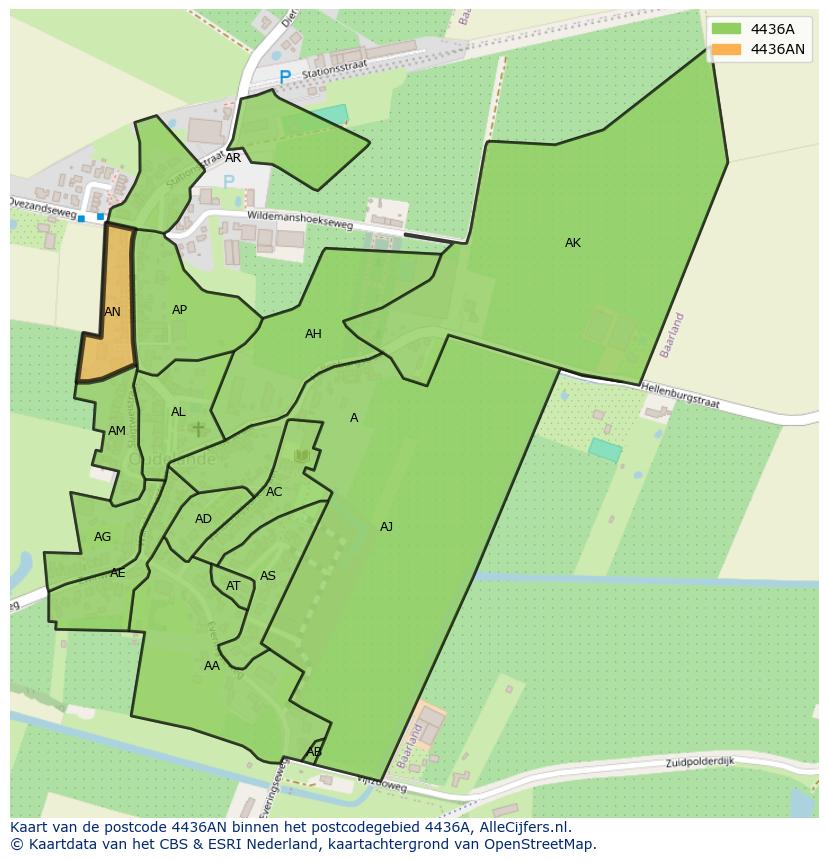 Afbeelding van het postcodegebied 4436 AN op de kaart.