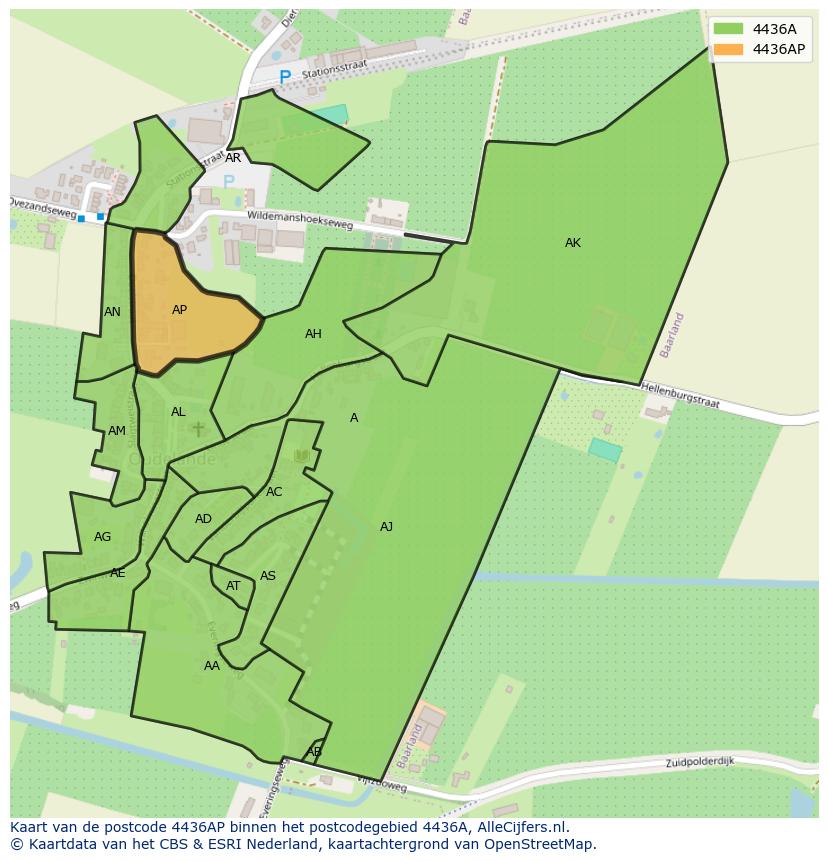 Afbeelding van het postcodegebied 4436 AP op de kaart.