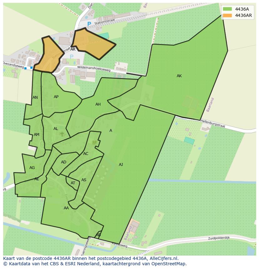 Afbeelding van het postcodegebied 4436 AR op de kaart.