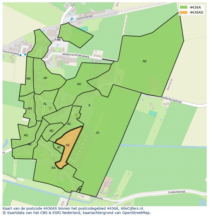 Afbeelding van het postcodegebied 4436 AS op de kaart.