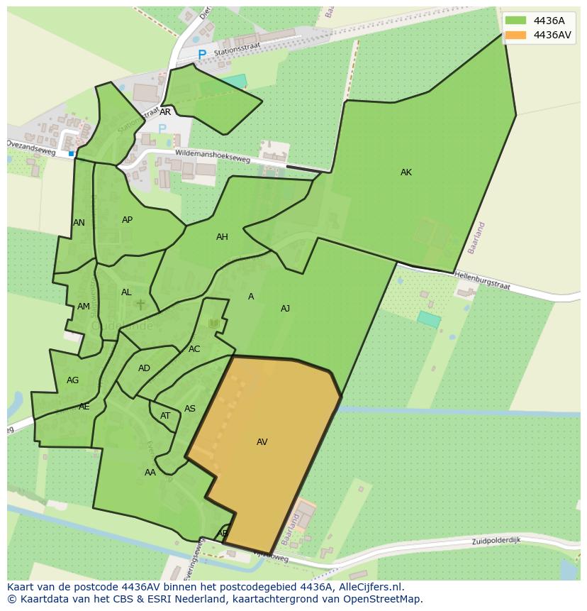 Afbeelding van het postcodegebied 4436 AV op de kaart.