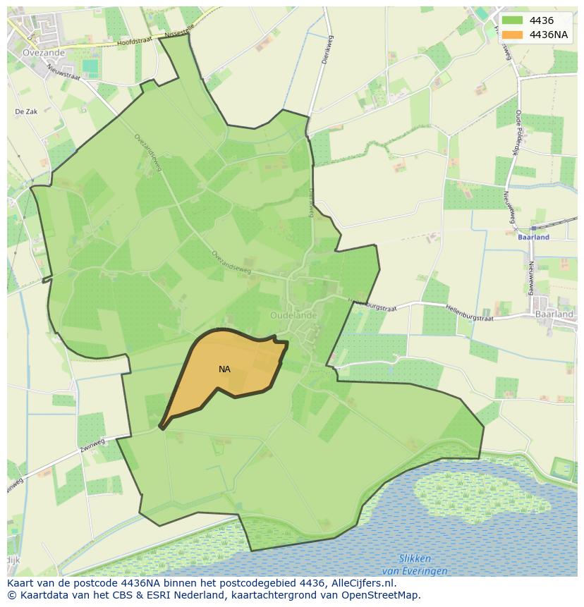 Afbeelding van het postcodegebied 4436 NA op de kaart.