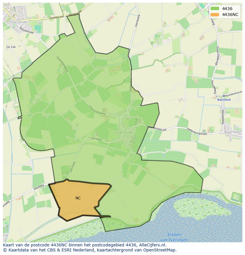 Afbeelding van het postcodegebied 4436 NC op de kaart.