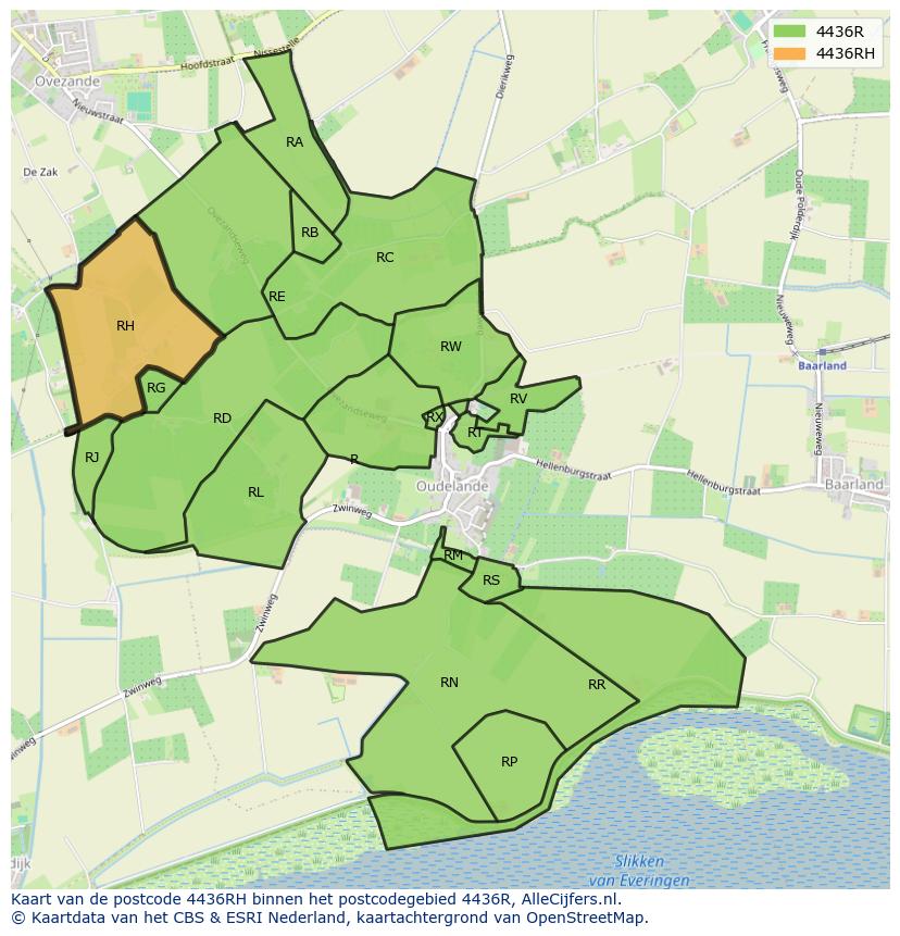 Afbeelding van het postcodegebied 4436 RH op de kaart.