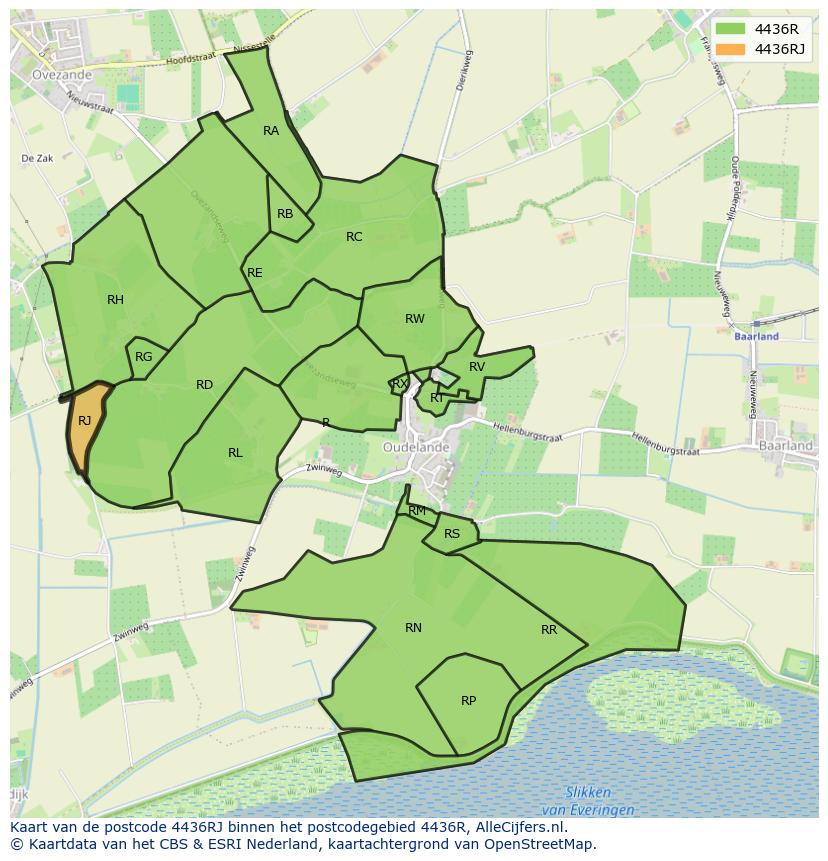 Afbeelding van het postcodegebied 4436 RJ op de kaart.