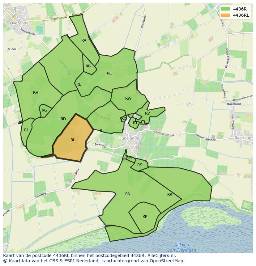 Afbeelding van het postcodegebied 4436 RL op de kaart.
