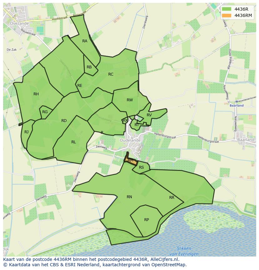 Afbeelding van het postcodegebied 4436 RM op de kaart.