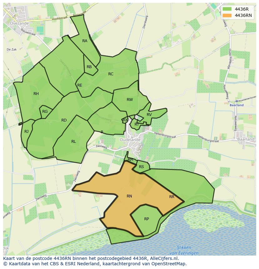 Afbeelding van het postcodegebied 4436 RN op de kaart.