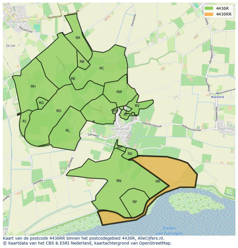 Afbeelding van het postcodegebied 4436 RR op de kaart.