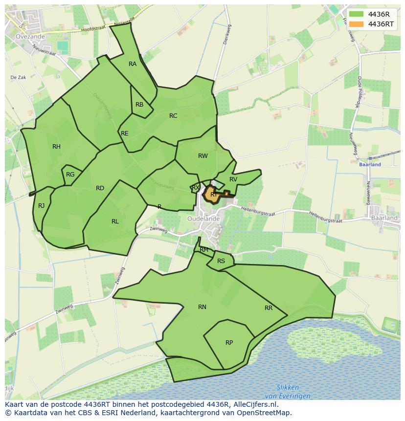 Afbeelding van het postcodegebied 4436 RT op de kaart.