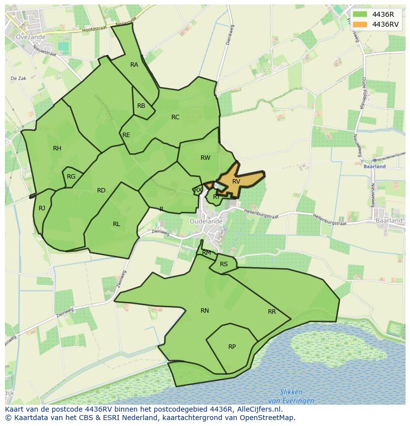 Afbeelding van het postcodegebied 4436 RV op de kaart.