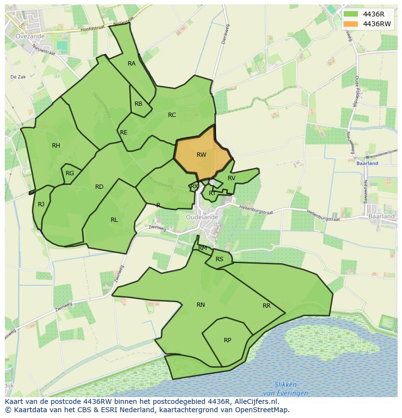 Afbeelding van het postcodegebied 4436 RW op de kaart.