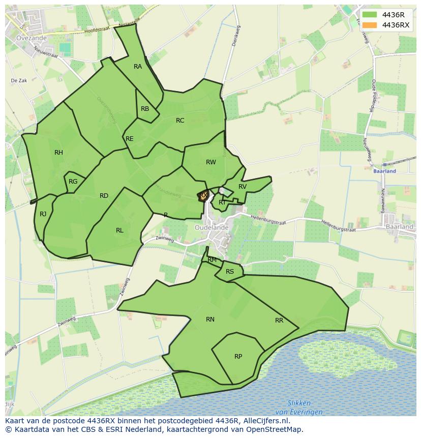 Afbeelding van het postcodegebied 4436 RX op de kaart.