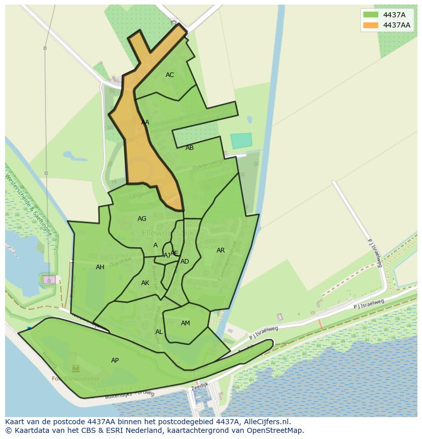 Afbeelding van het postcodegebied 4437 AA op de kaart.