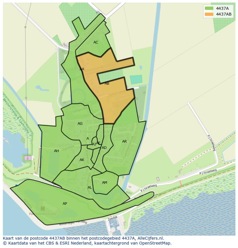 Afbeelding van het postcodegebied 4437 AB op de kaart.