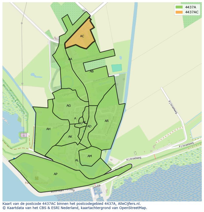 Afbeelding van het postcodegebied 4437 AC op de kaart.