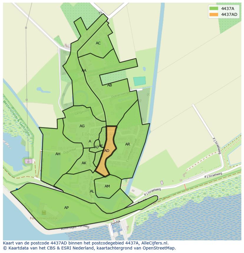 Afbeelding van het postcodegebied 4437 AD op de kaart.