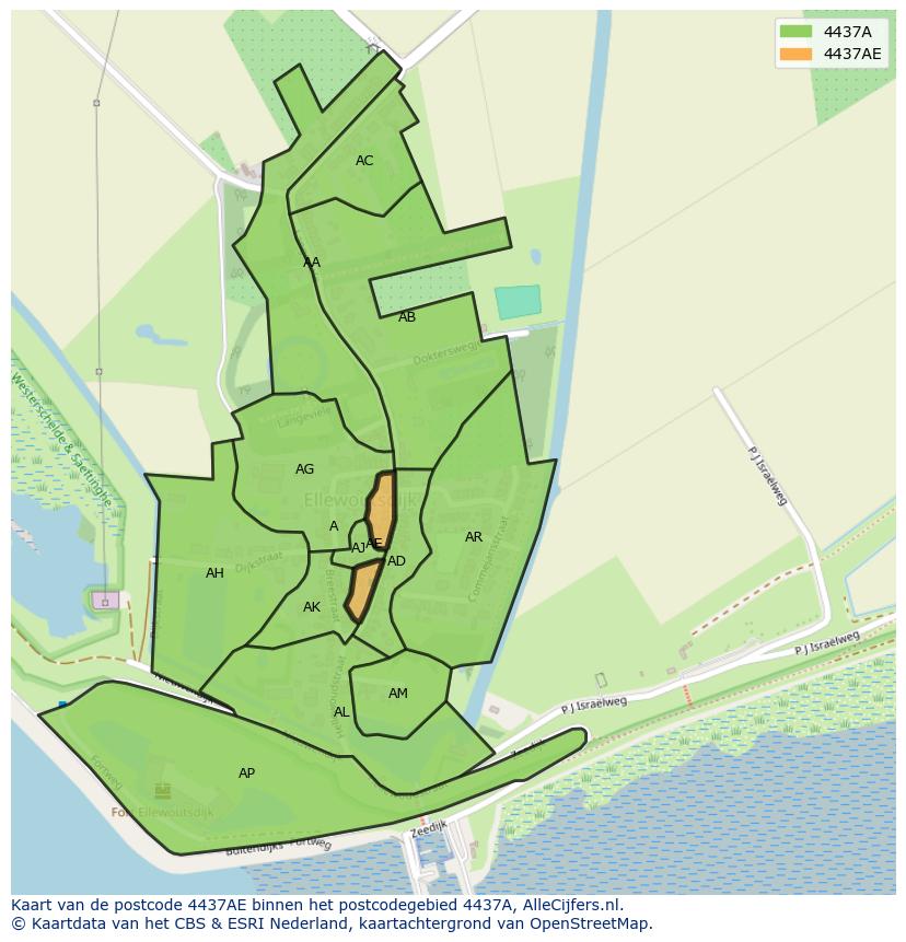 Afbeelding van het postcodegebied 4437 AE op de kaart.