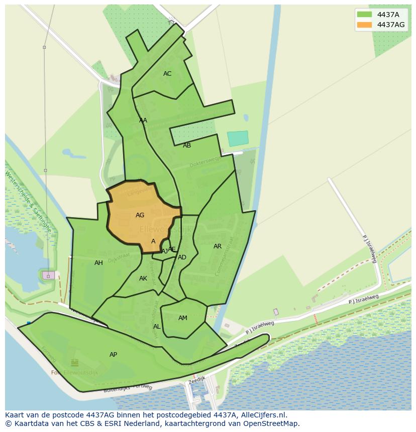 Afbeelding van het postcodegebied 4437 AG op de kaart.