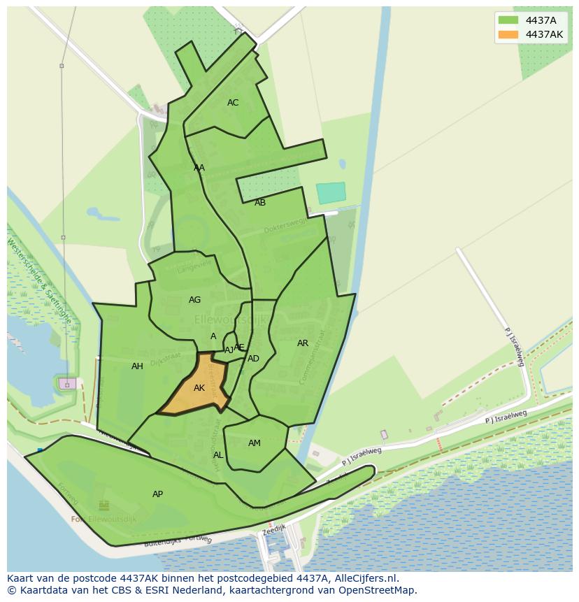 Afbeelding van het postcodegebied 4437 AK op de kaart.