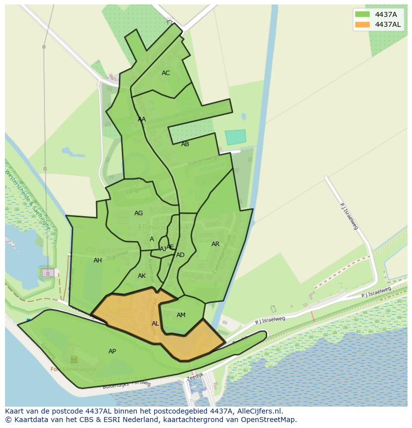 Afbeelding van het postcodegebied 4437 AL op de kaart.