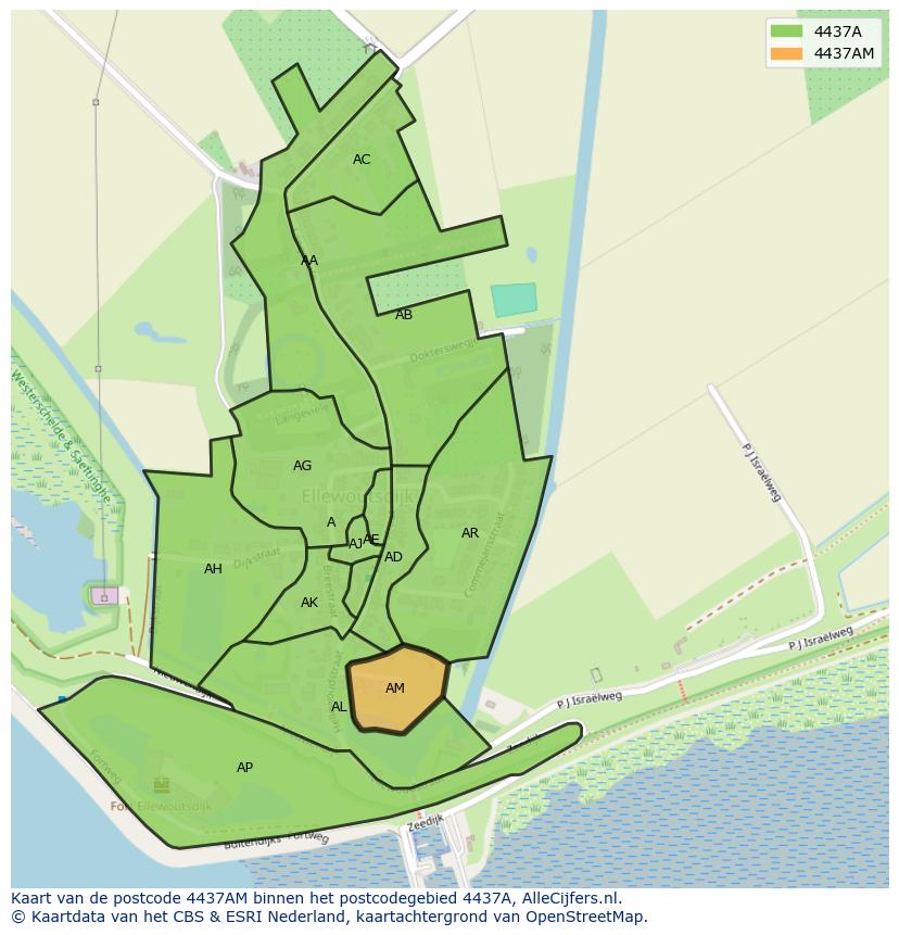 Afbeelding van het postcodegebied 4437 AM op de kaart.
