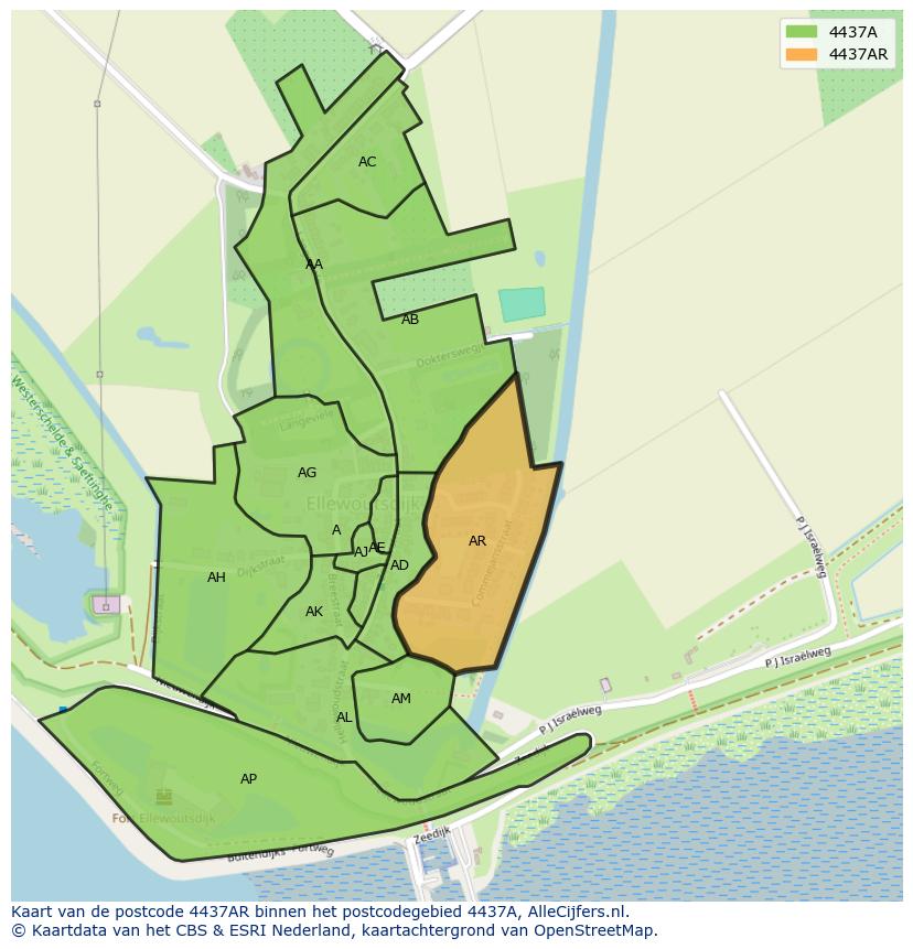 Afbeelding van het postcodegebied 4437 AR op de kaart.