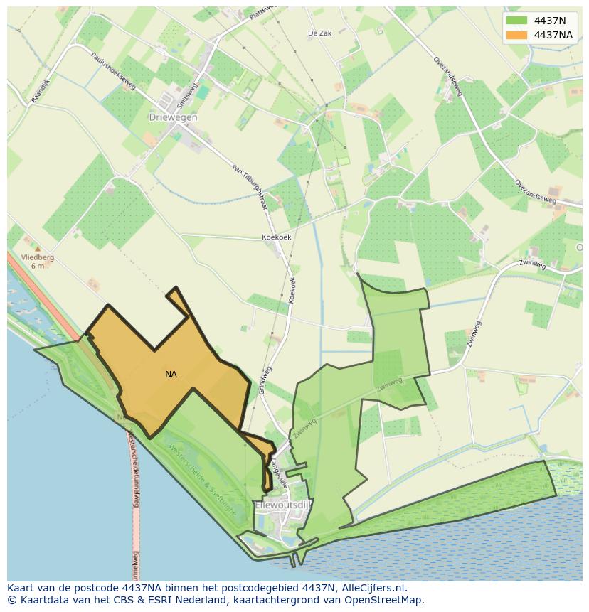 Afbeelding van het postcodegebied 4437 NA op de kaart.