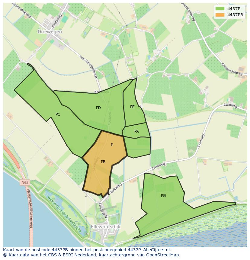 Afbeelding van het postcodegebied 4437 PB op de kaart.