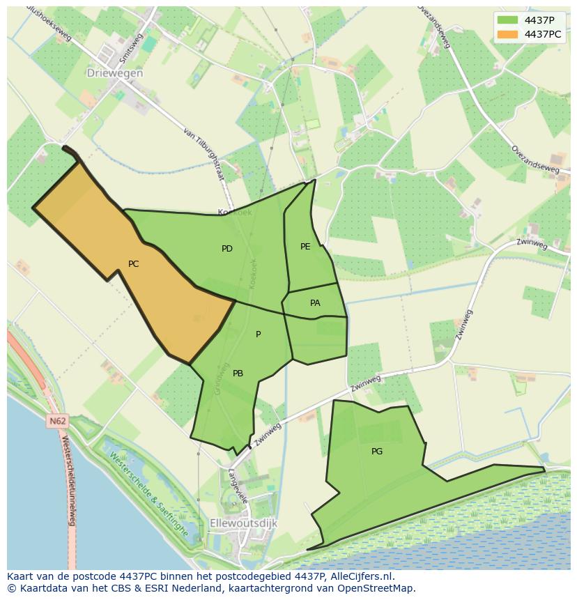 Afbeelding van het postcodegebied 4437 PC op de kaart.
