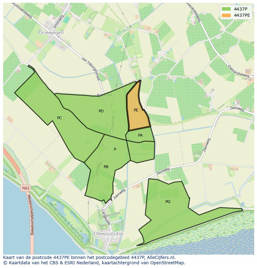 Afbeelding van het postcodegebied 4437 PE op de kaart.