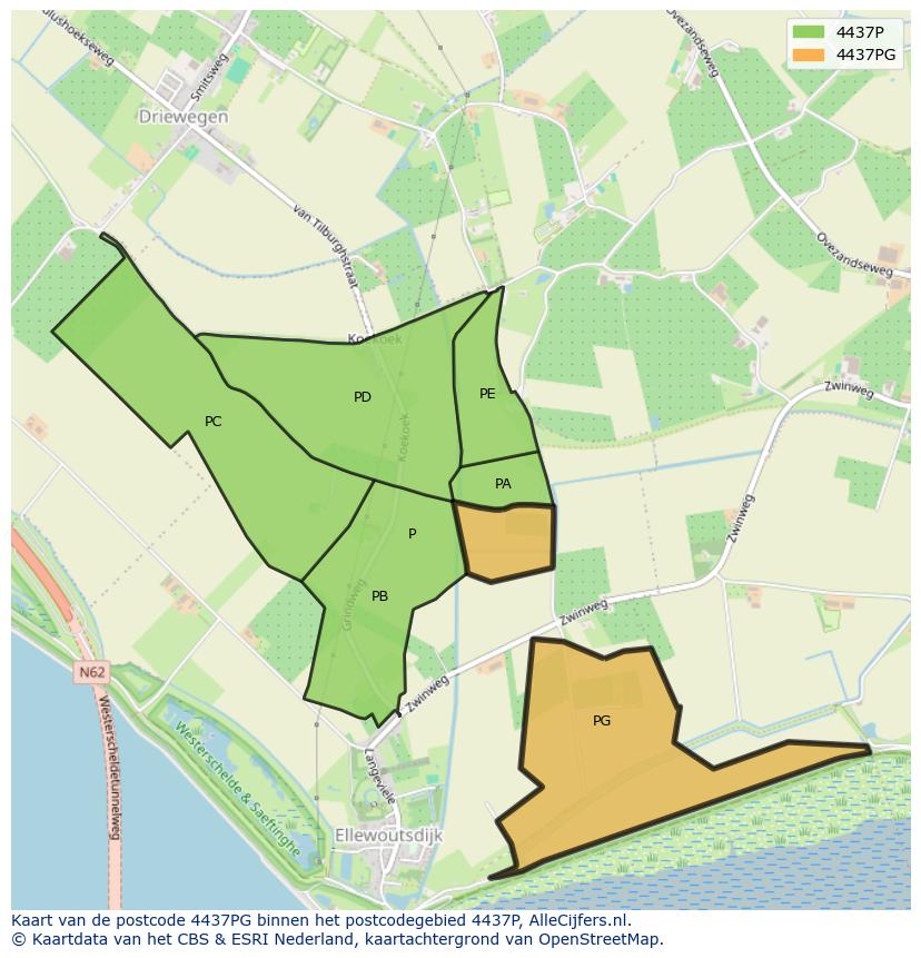 Afbeelding van het postcodegebied 4437 PG op de kaart.