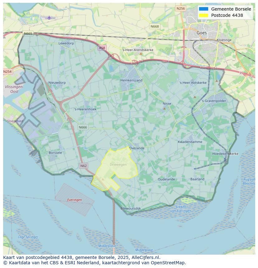 Afbeelding van het postcodegebied 4438 op de kaart.