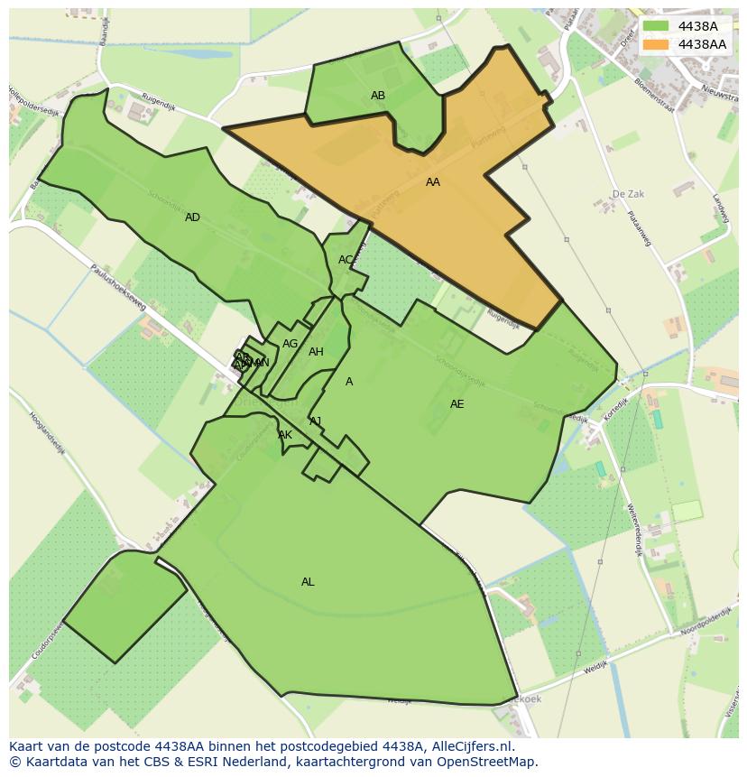 Afbeelding van het postcodegebied 4438 AA op de kaart.
