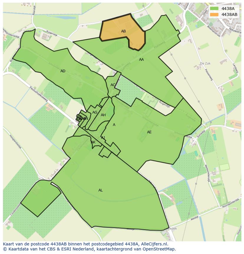 Afbeelding van het postcodegebied 4438 AB op de kaart.