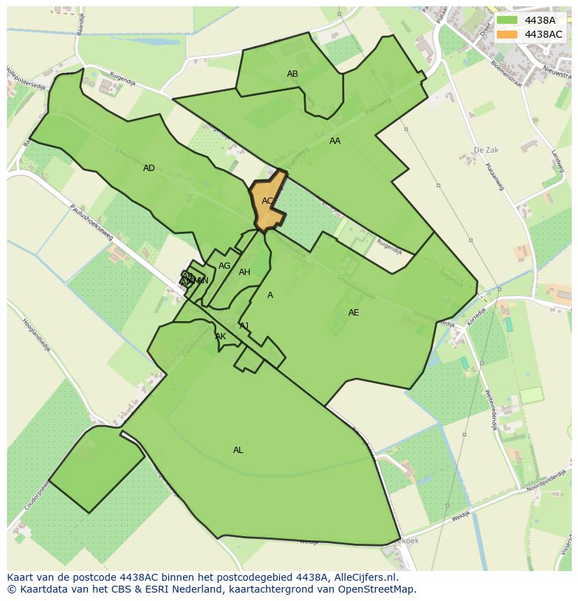 Afbeelding van het postcodegebied 4438 AC op de kaart.