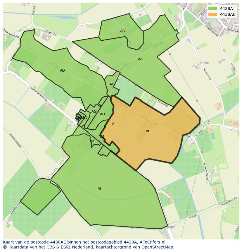 Afbeelding van het postcodegebied 4438 AE op de kaart.