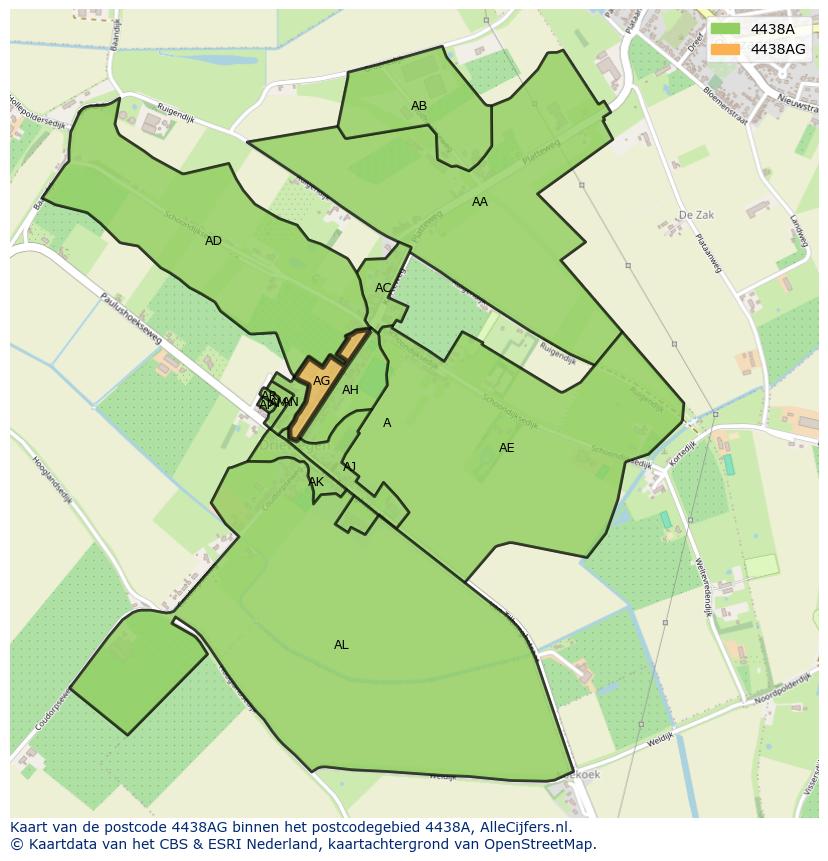Afbeelding van het postcodegebied 4438 AG op de kaart.
