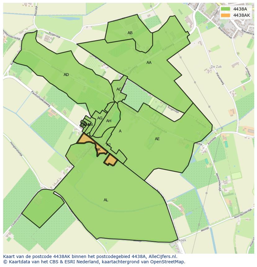 Afbeelding van het postcodegebied 4438 AK op de kaart.