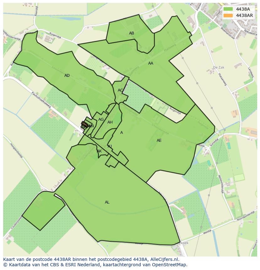 Afbeelding van het postcodegebied 4438 AR op de kaart.