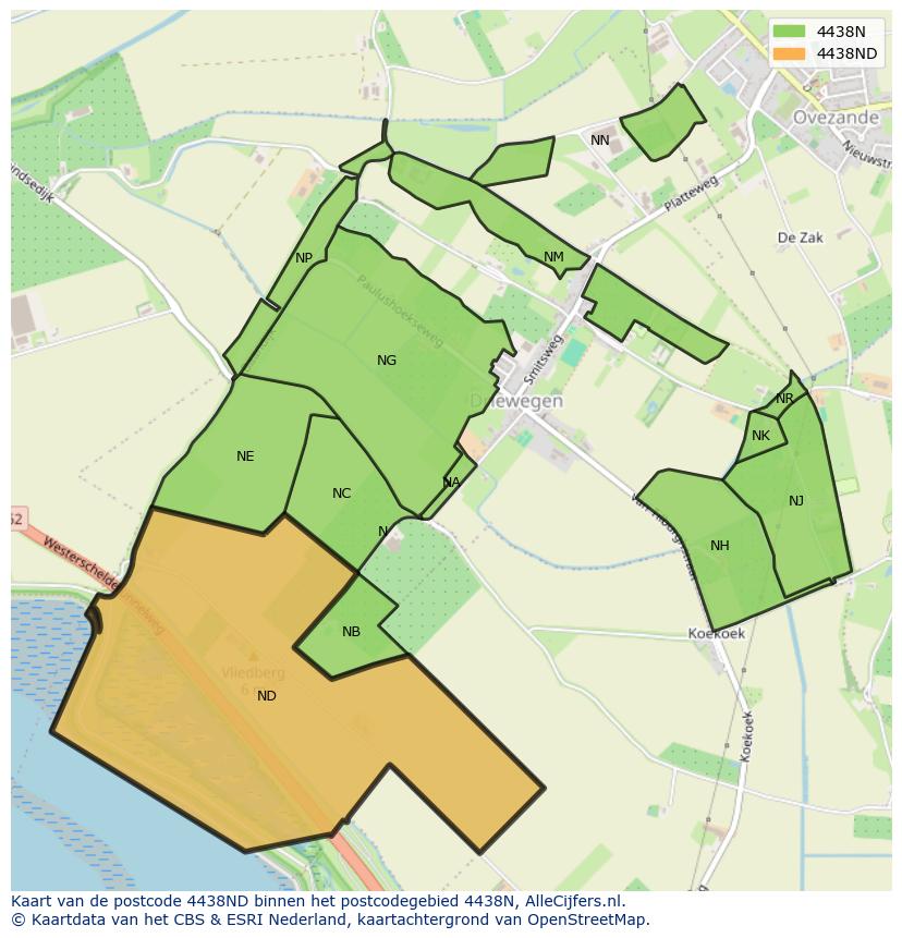 Afbeelding van het postcodegebied 4438 ND op de kaart.
