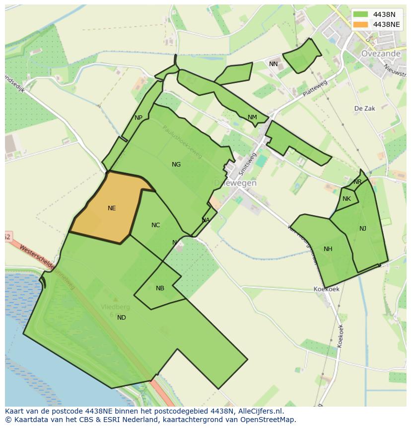 Afbeelding van het postcodegebied 4438 NE op de kaart.